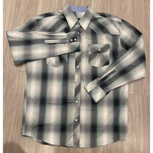 Men's Liquid West Green Western Shirt Size 3XL Long‎ Sleeve White Pearl Snaps